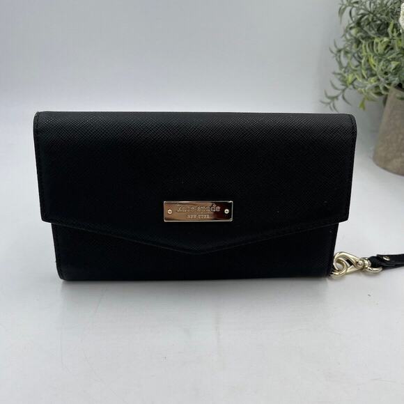 Kate Spade New York Saffiano Wristlet For Devices up to 5.7" Black Wallet Clutch - Picture 1 of 14